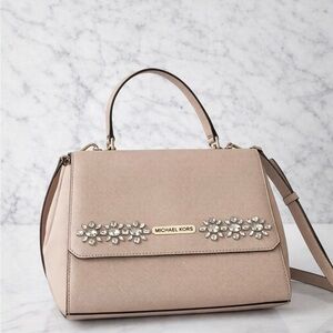 Michael Kors Pink Crystal-Embellished Top Handle Satchel